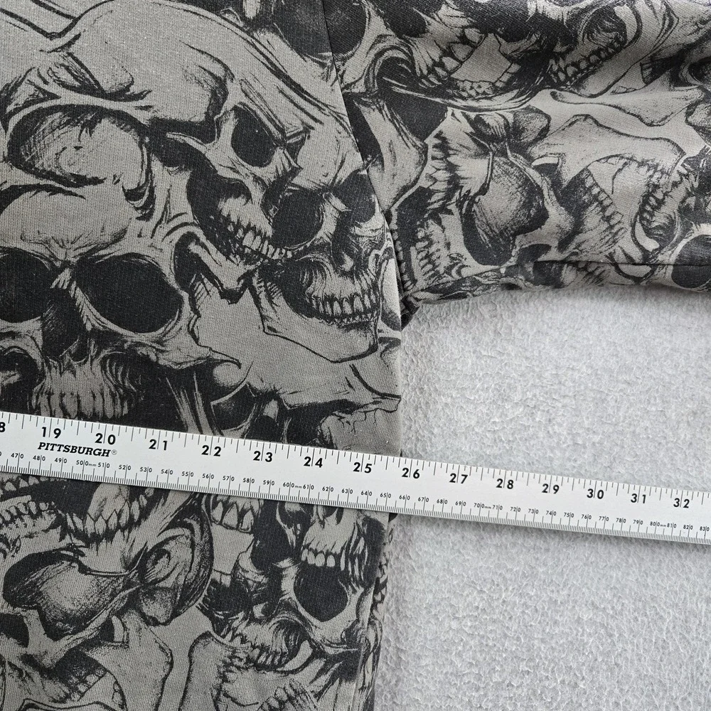 Skull Men Hoodie 2XL Gray Sherpa Lined Y2K Grunge Skate Hip Hop Full Zip